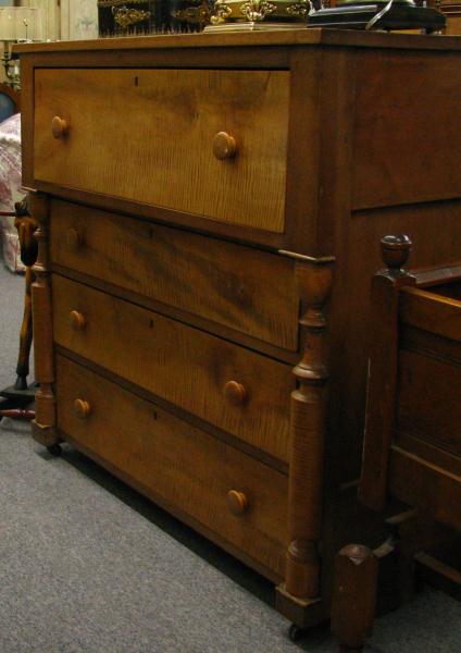 Appraisal: Antique Four Drawer Tiger Maple Chest mid-nineteenth century