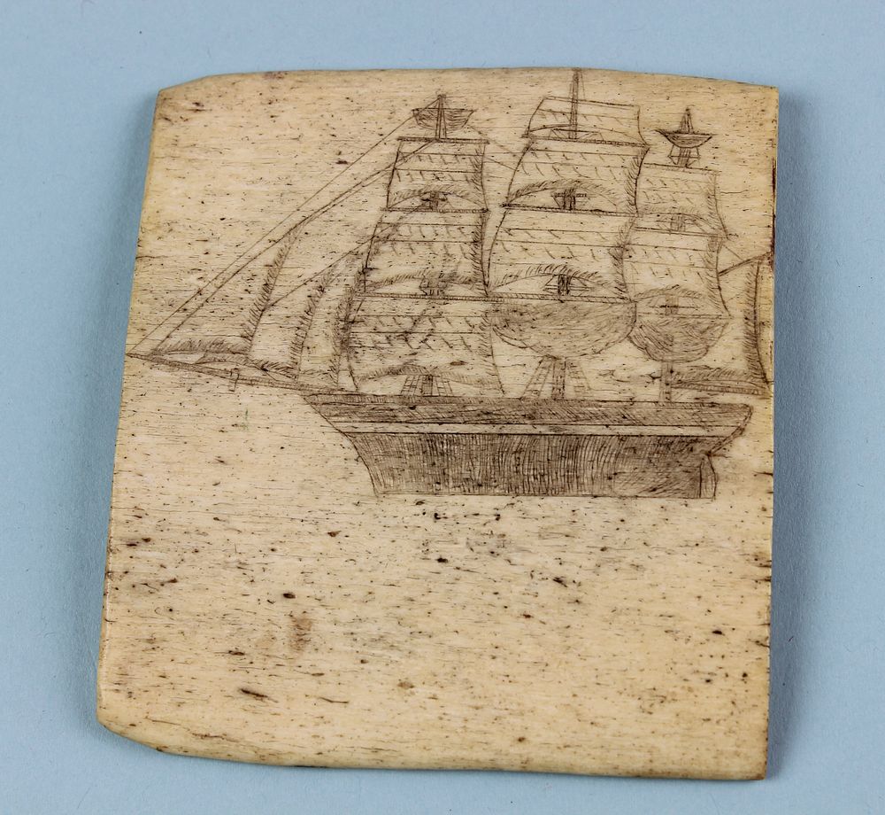 Appraisal: Scrimshaw Panbone Plaque of a Three-Mast Whaling Bark mid th