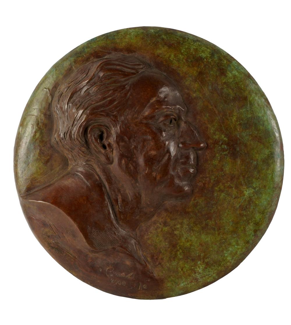 Appraisal: BARBARA BERETICH - PROFILE OF A MAN patinated bronze relief