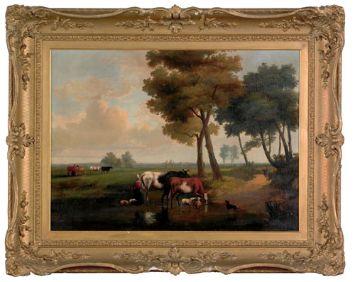 Appraisal: English oil on canvas pastoral landscape th c x