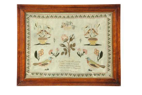 Appraisal: SAMPLER Sarah Smith probably English silk on wool Naturalistic motifs