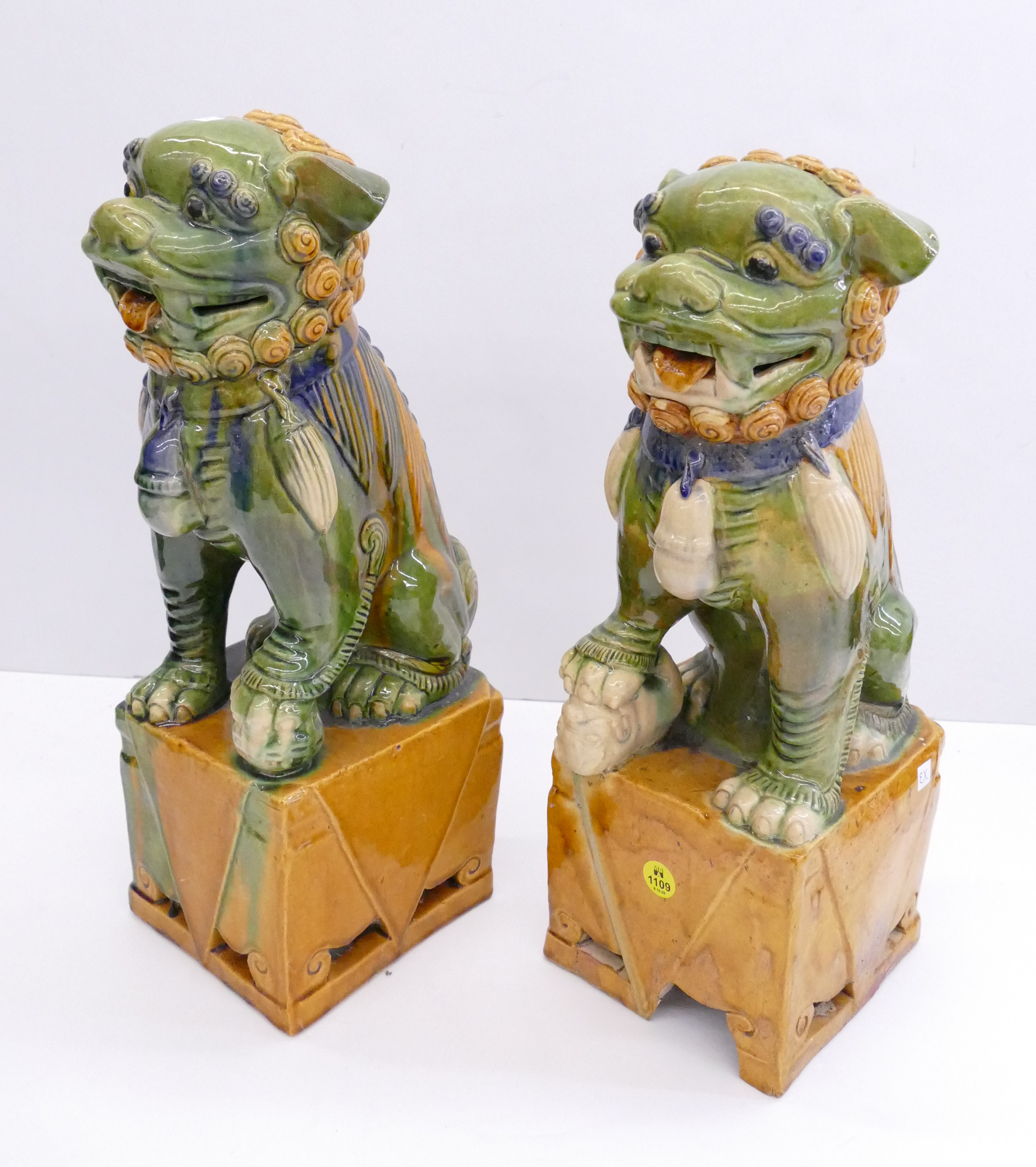 Appraisal: Pair Chinese Sancai Foo Lion Statues- As Is- ''