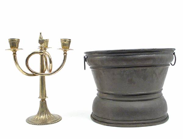 Appraisal: A group of copper and brass articles comprising three pots