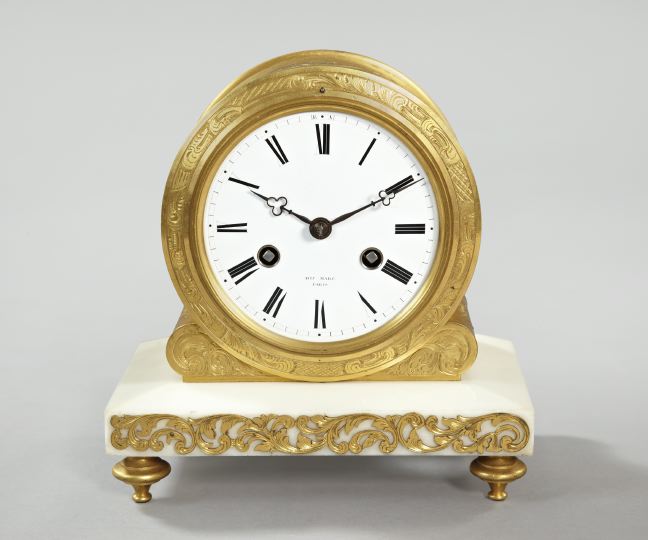 Appraisal: Henri Marc Paris Gilt-Brass and Carrara Marble Boudoir Mantel Clock