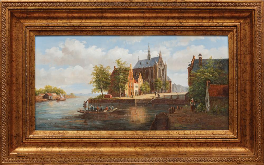 Appraisal: Decorative Reproduction on Canvas Depicting an English Town on a