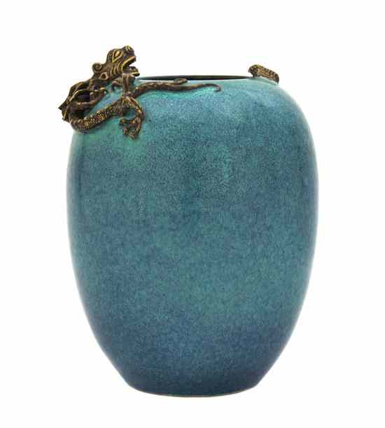 Appraisal: A Robin's Egg Glazed Vase with a dragon and bee