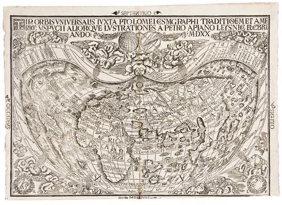 Appraisal: WORLD MAP - APIANUS Peter Tipus Orbis Universalis Iuxta Ptolomei