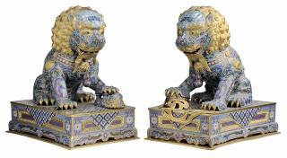 Appraisal: Two Monumental Gilt Bronze Cloisonn Pair Brass and Cloisonn Figures