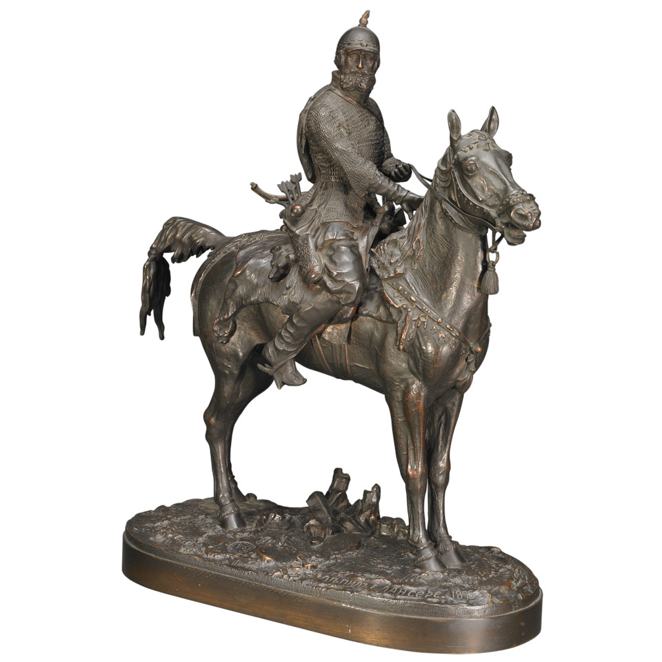 Appraisal: Evgeny Aleksandrovich Lanceray RUSSIAN - MOUNTED IMPERIAL ARCHER patinated bronze