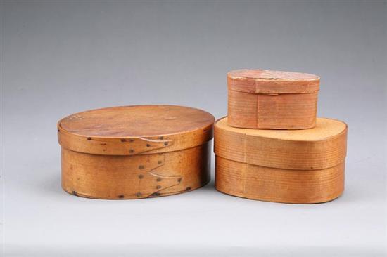 Appraisal: THREE BENTWOOD BOXES An oval box h A rounded square