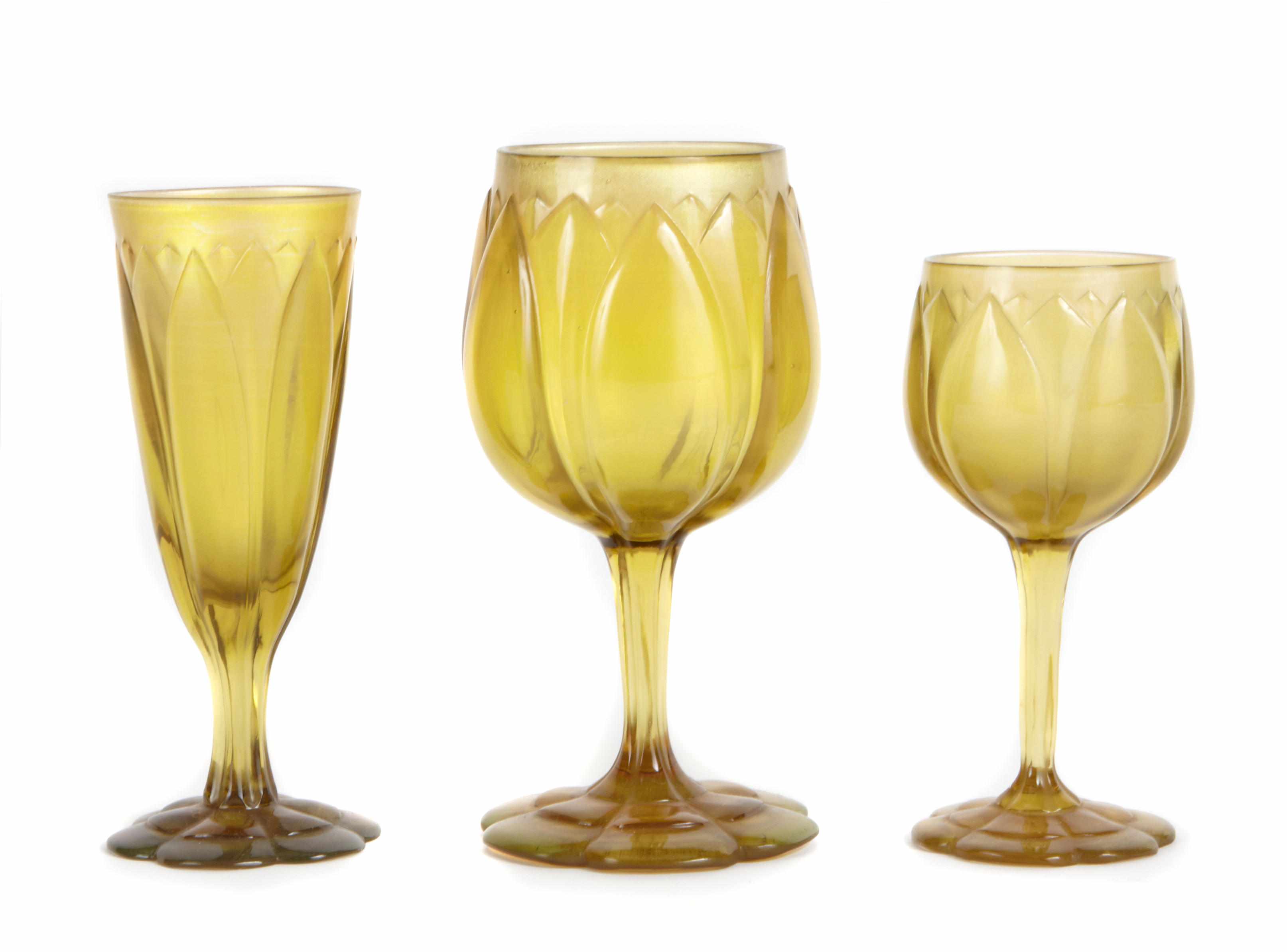 Appraisal: Property of various owners Three unusual Tiffany Favrile glass goblets