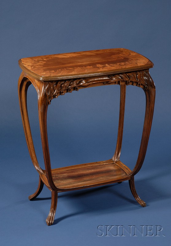 Appraisal: Majorelle Art Nouveau Fruitwood Marquetry-inlaid Walnut Side Table c signed