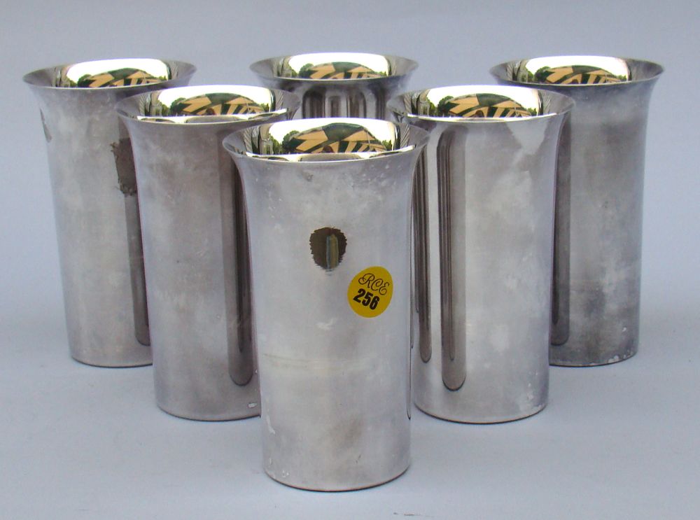 Appraisal: SIX STERLING SILVER TUMBLERS Maker untraced Height Approx troy oz