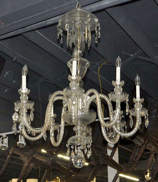 Appraisal: Cut Pressed Glass Eight Light Chandelier approximately high diameter Provenance