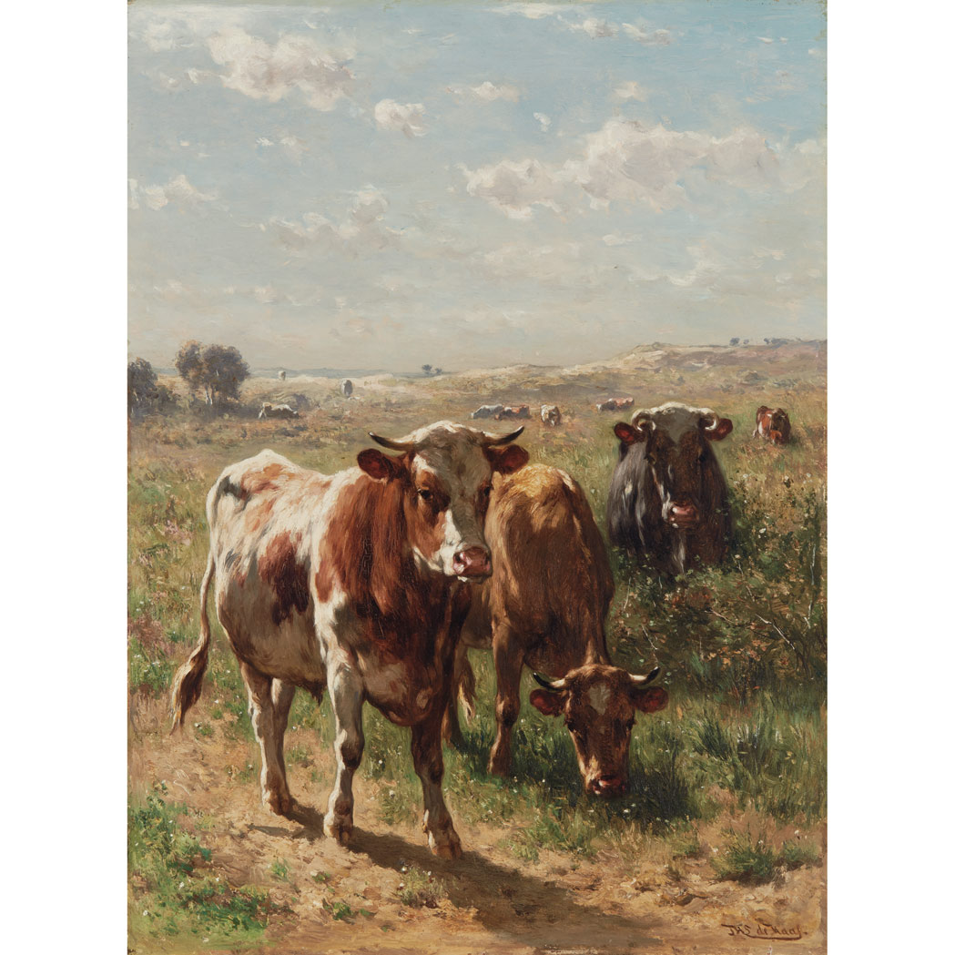 Appraisal: Johannes Hubertus Leonardus de Haas Dutch - Cattle in Plaid