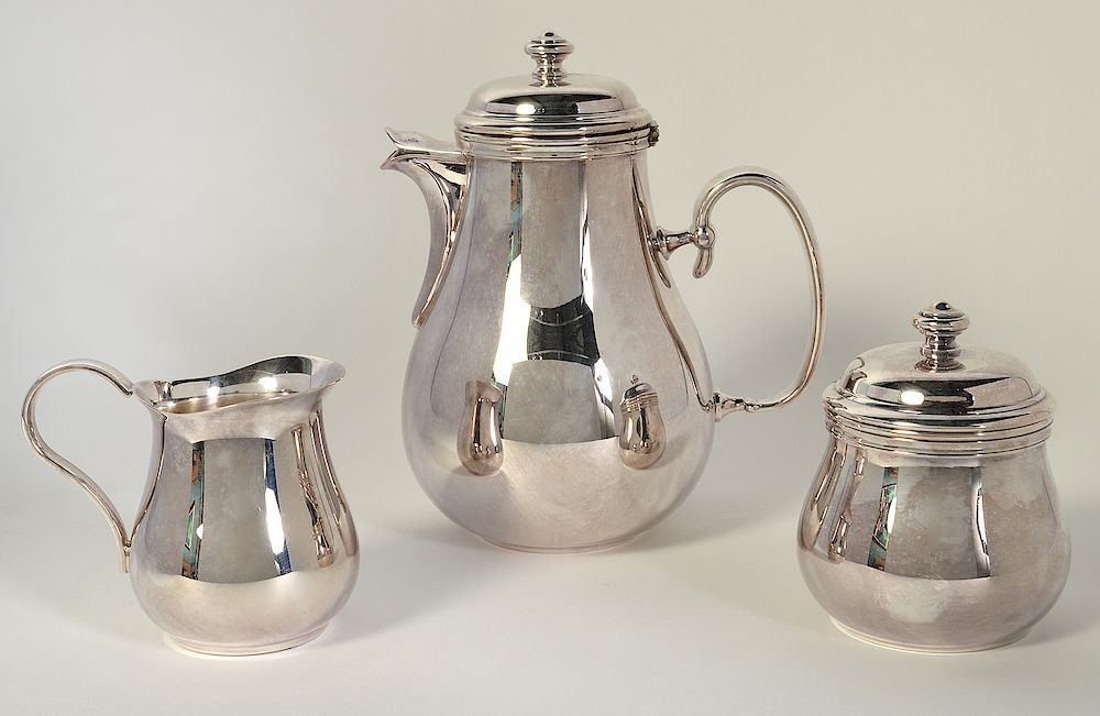 Appraisal: Christofle 'Albi' S P Coffee Pot Sugar Creamer Christofle silverplate