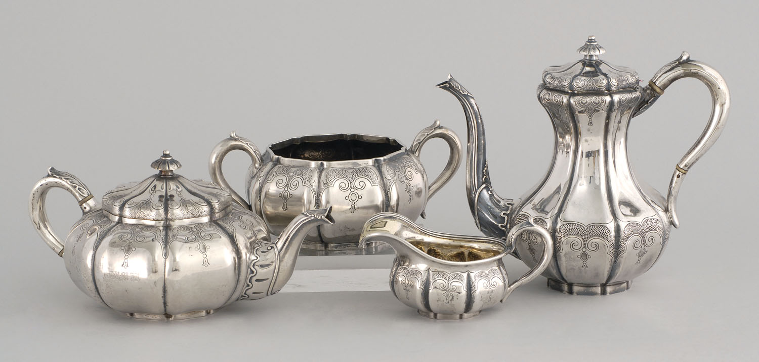 Appraisal: FOUR-PIECE RUSSIAN SILVER TEA SET Circa In squat lobed form