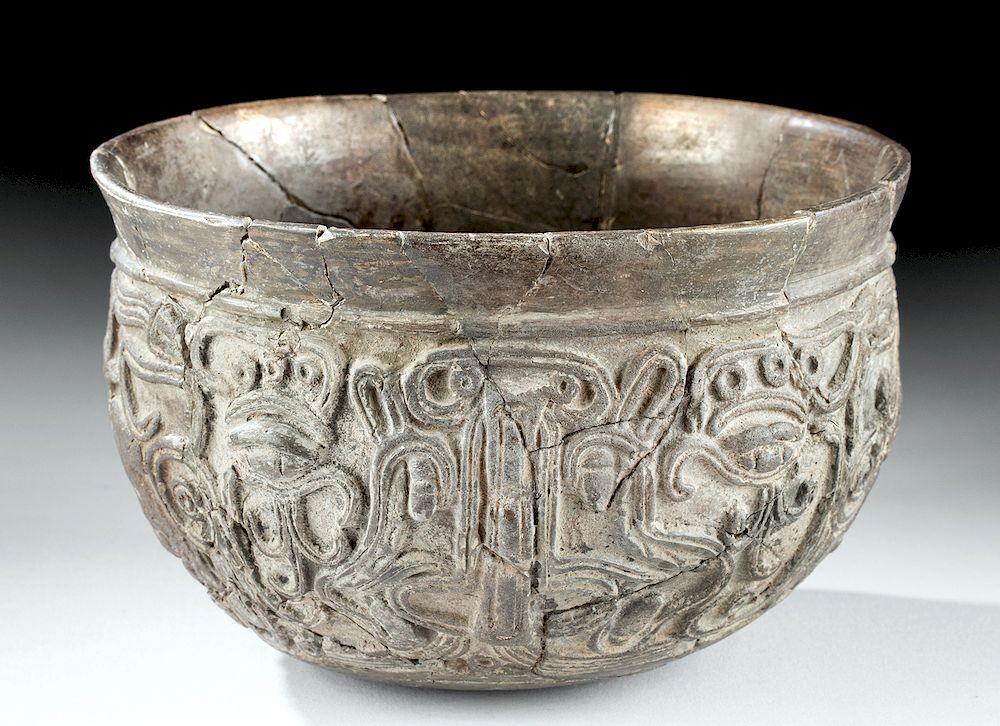 Appraisal: Veracruz Pabellon Molded Pottery Bowl - Deities Chiefs Pre-Columbian Veracruz