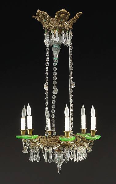 Appraisal: A Gothic Revival gilt metal and glass six light chandelier