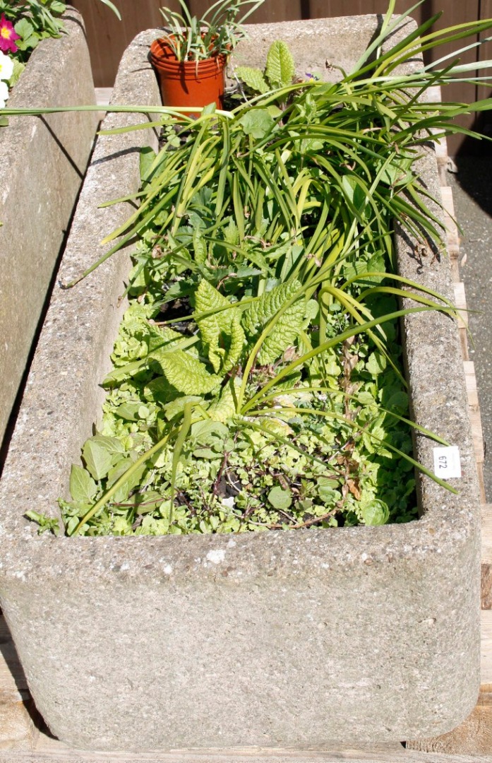 Appraisal: An oblong concrete sink planter of plain outline cm high