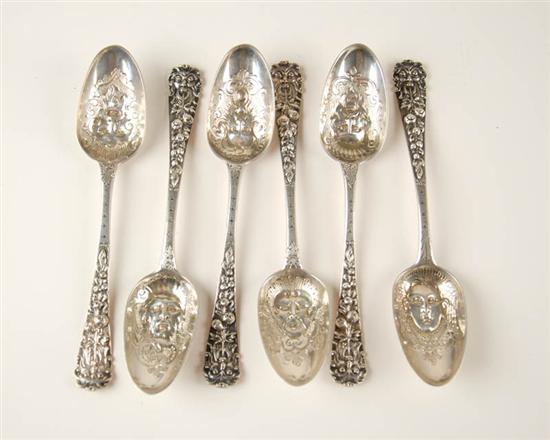 Appraisal: Six Extraordinary George III Sterling Dessert Spoons each having repousseed