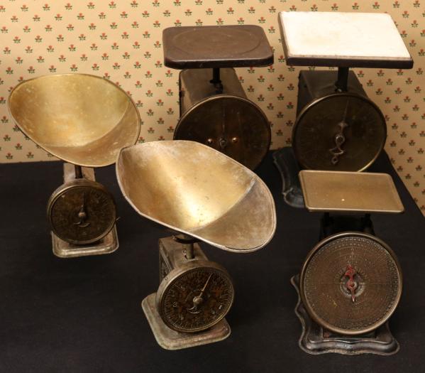 Appraisal: FIVE ANTIQUE KITCHEN SCALES WITH BRASS DIALSONSITE AUCTION This on-site