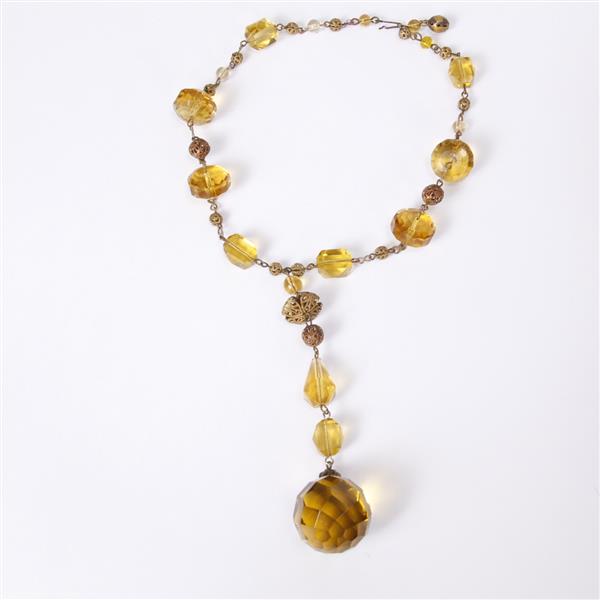 Appraisal: Art Deco Citrine Crystal Prism Drop Necklace Small chips to