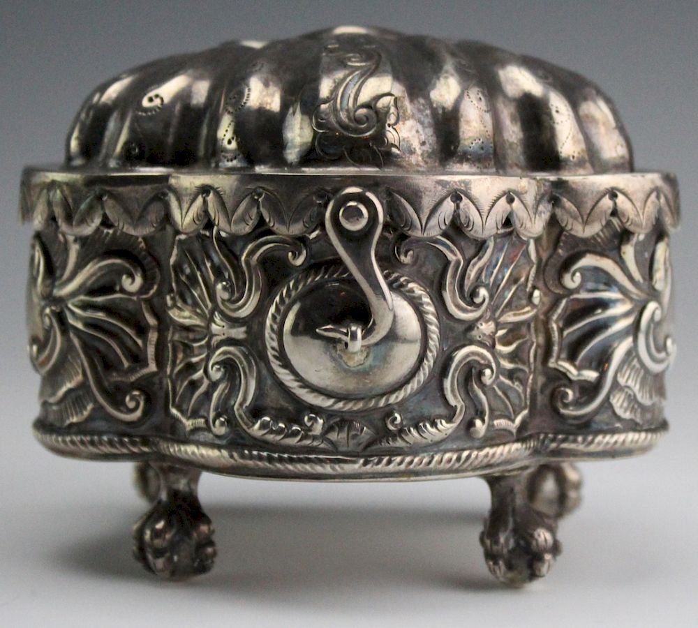 Appraisal: Antique Continental Sterling Silver Repousse Box Fine repousse hinged silver