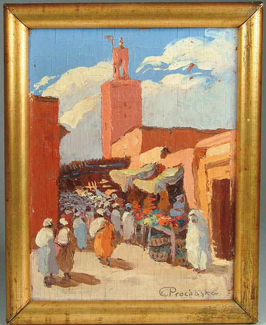 Appraisal: PROCHASKA European Early th Century NORTH AFRICAN BAZAAR Oil on