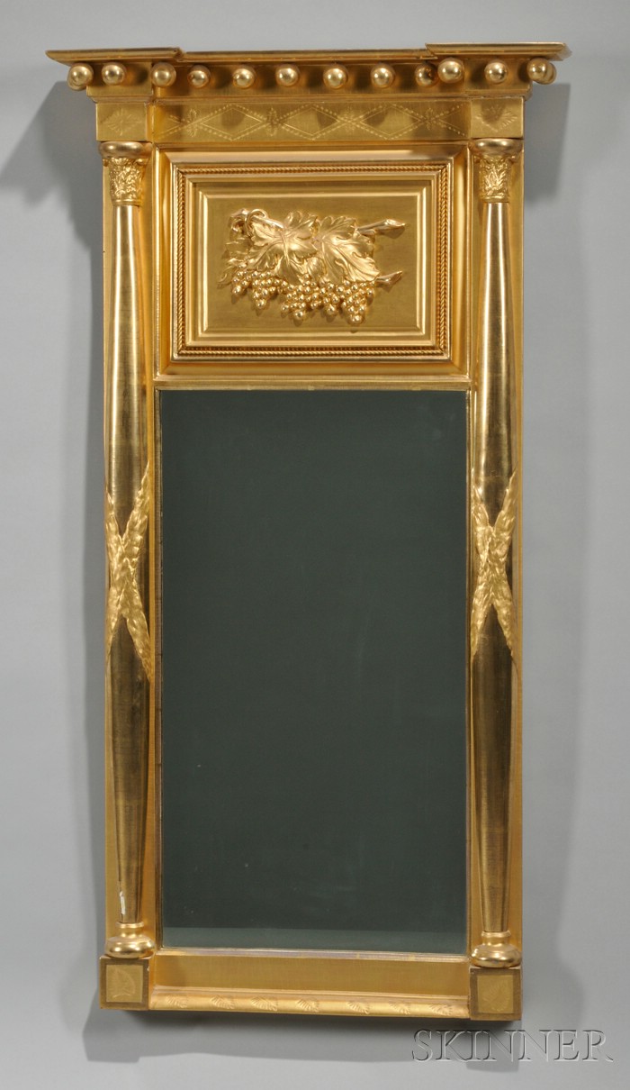 Appraisal: Classical Giltwood Tabernacle Mirror with Grapevine Decorated Tablet lg wd