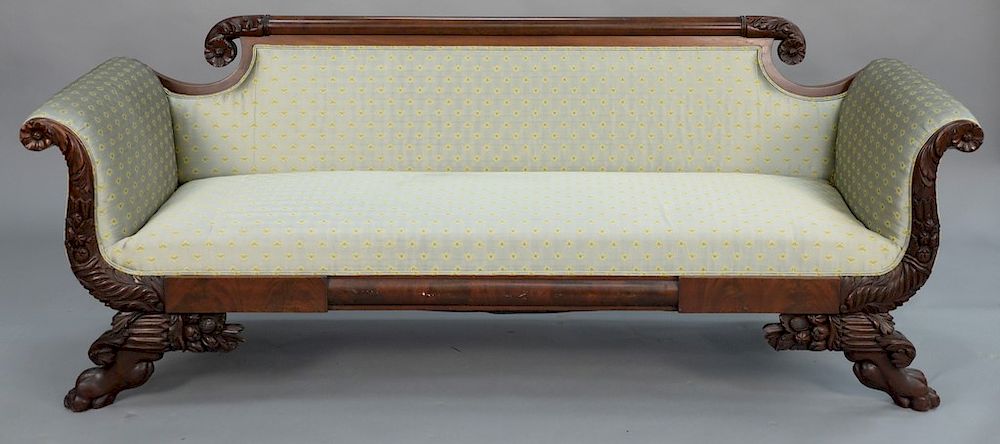 Appraisal: Federal mahogany sofa with cornucopia carving and paw feet height