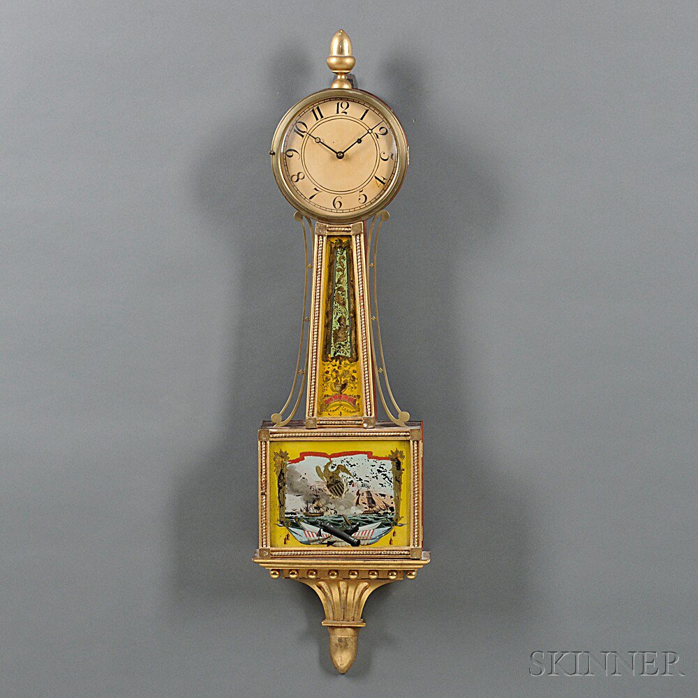 Appraisal: New England Patent Timepiece or Banjo Clock c the mahogany