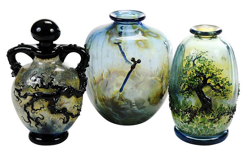 Appraisal: Three John Nygren Art Glass Vases North Carolina th century