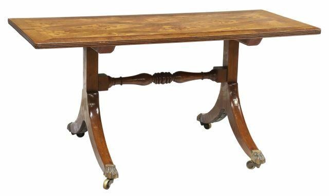 Appraisal: English style mahogany coffee table th c rectangular tabletop with