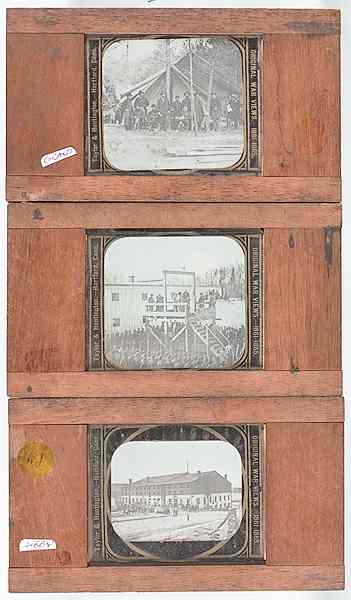 Appraisal: Three Taylor Huntington Civil War Lantern Slides Including Hanging of