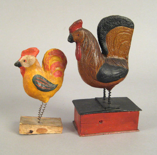 Appraisal: Two composition rooster toys late th c h and h