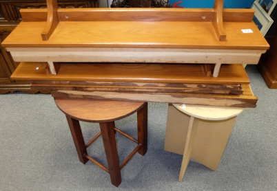 Appraisal: wood wall shelves side table and a wood tier bookcase