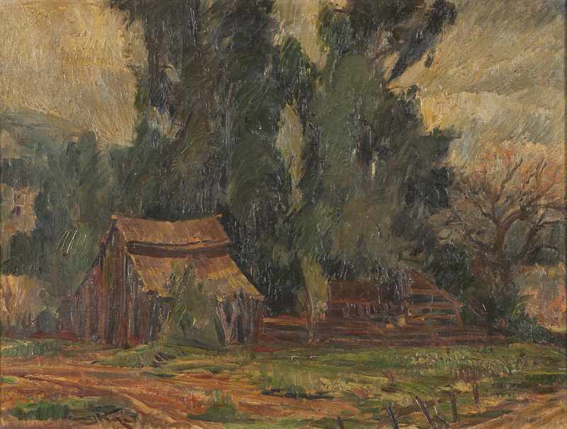 Appraisal: 'Fierce Weather Brewing'' barn and chicken coop in a landscape