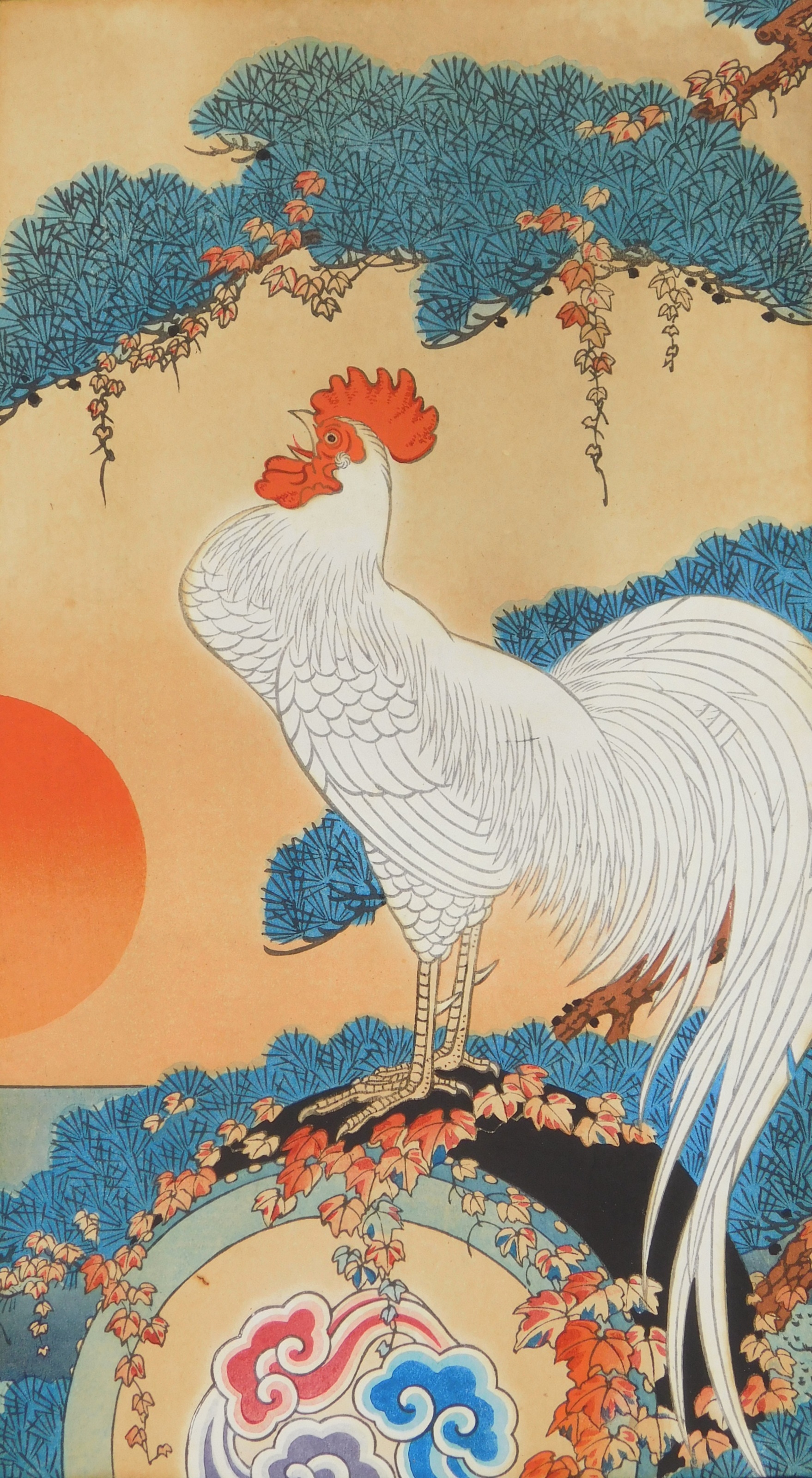 Appraisal: Japanese School Japanese Rooster- woodblock in color x ''