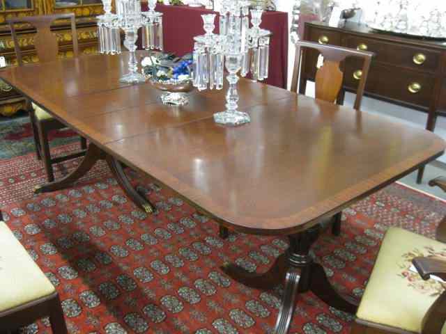 Appraisal: Mahogany Dining Table double pedestal Duncan-Phyfe style with two leaves