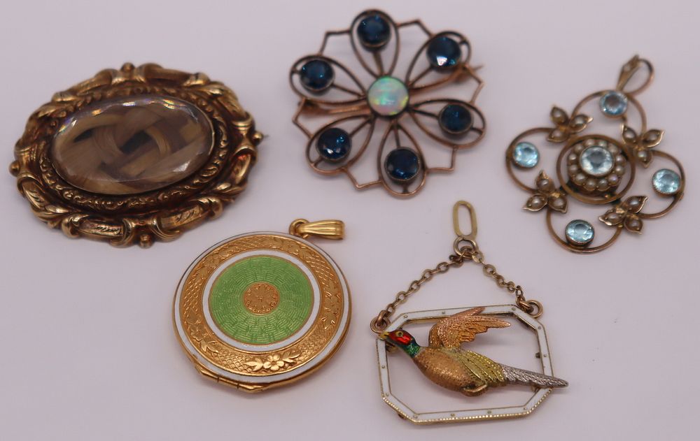 Appraisal: JEWELRY Antique Vintage Pendant and Brooch Group Includes a gold-filled