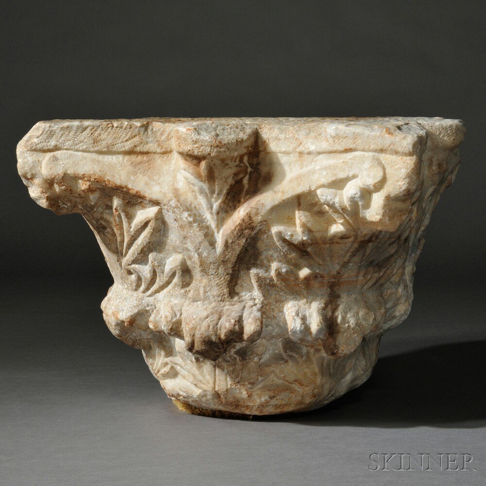 Appraisal: Marble Column Capital carved in the Corinthian order with three