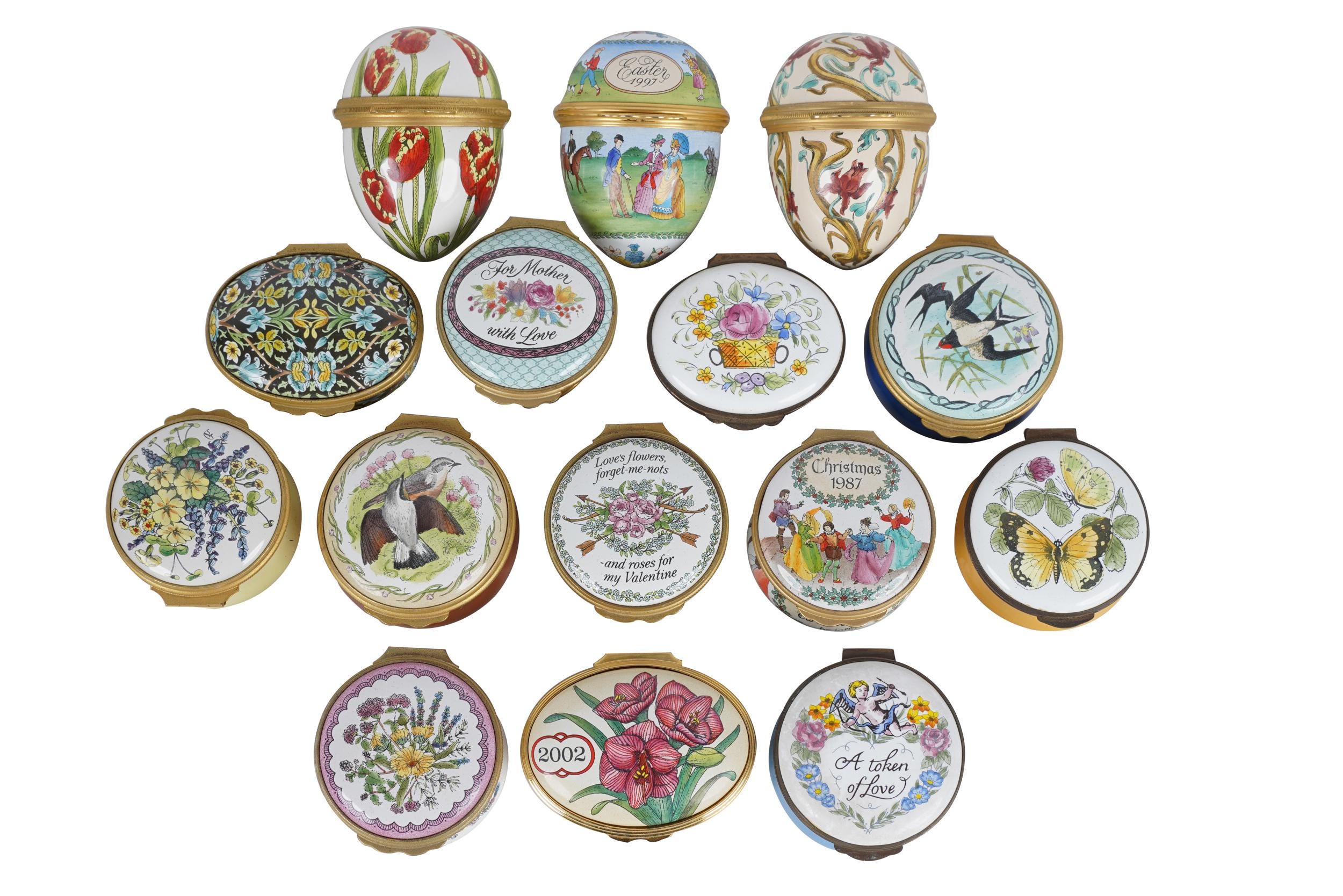 Appraisal: COLLECTION OF ENAMEL PILL BOXES comprising Halcyon Days and three