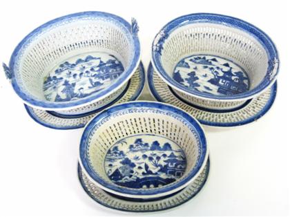 Appraisal: Three Chinese Export Porcelain fruit baskets and stands th century