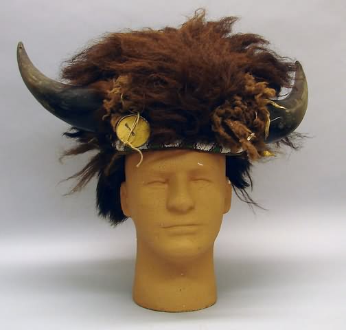 Appraisal: Buffalo horned medicine headdress circa Ship plus insurance