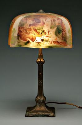 Appraisal: Reverse painted lamp shade with hand painted scenes with classical