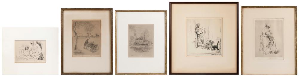 Appraisal: FIVE ETCHINGS AND ENGRAVINGS SIGHT SIZES TO X FRAMED TO