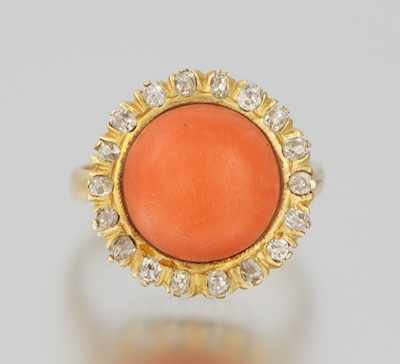 Appraisal: A Ladies' Coral and Diamond Ring k yellow gold ring