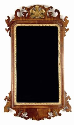 Appraisal: A th century mahogany and parcel gilt fret frame wall