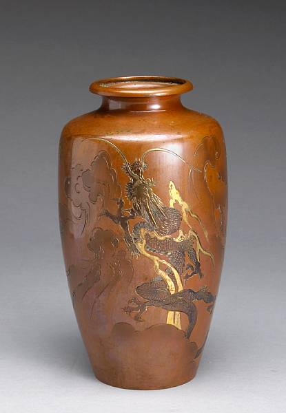 Appraisal: A copper vase with mixed metal accents Meiji Taisho Period